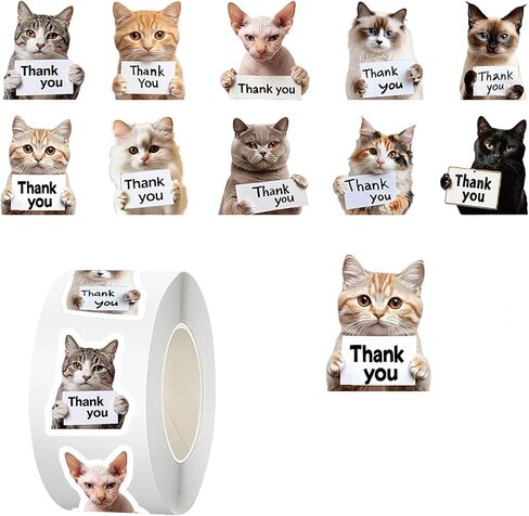 500 Pcs Thank You Stickers Roll Kawaii Cat Dog Thank You Tags for Small Business Packaging Supplies Round Adhesive Labels for Greeting Cards Envelopes in Saudi Arabia