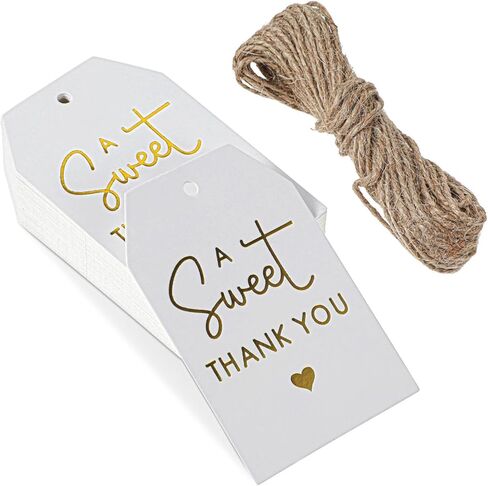 Ouligay 50Pcs Thank You Gift Tags with String, Gold Thank You Paper Gifts Tags, 2 x 3 Inches Gift Bags Party Favors Wedding Birthday Teacher Appreciation in Saudi Arabia