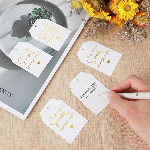Ouligay 50Pcs Thank You Gift Tags with String, Gold Thank You Paper Gifts Tags, 2 x 3 Inches Gift Bags Party Favors Wedding Birthday Teacher Appreciation in Saudi Arabia