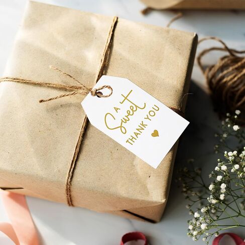 Ouligay 50Pcs Thank You Gift Tags with String, Gold Thank You Paper Gifts Tags, 2 x 3 Inches Gift Bags Party Favors Wedding Birthday Teacher Appreciation in Saudi Arabia