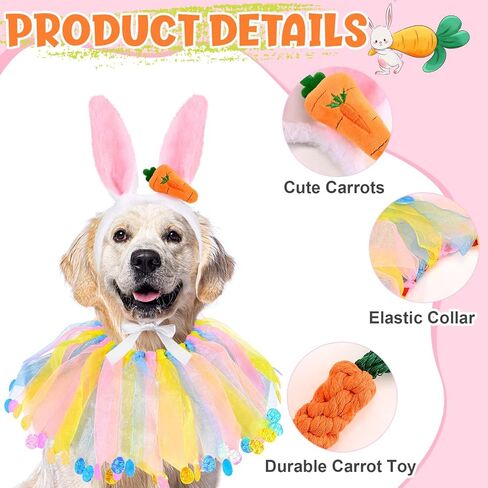 3 Pcs Dog Easter Bunny Costumes Dog Bunny Ears Headband Colorful Eggs Collar Carrot Rope Chew Toys for Easter Party Holiday Accessories in Saudi Arabia