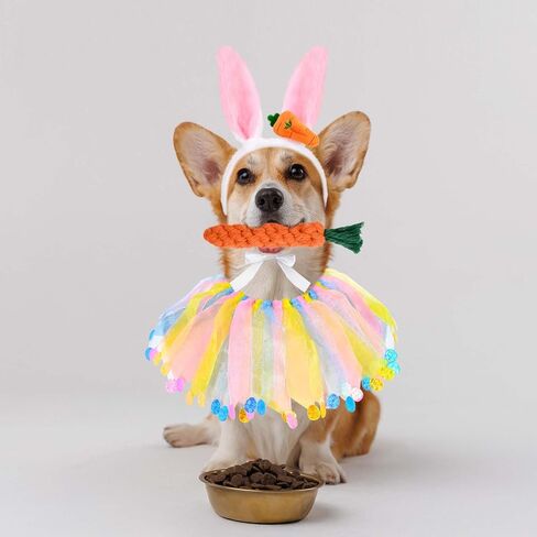 3 Pcs Dog Easter Bunny Costumes Dog Bunny Ears Headband Colorful Eggs Collar Carrot Rope Chew Toys for Easter Party Holiday Accessories in Saudi Arabia