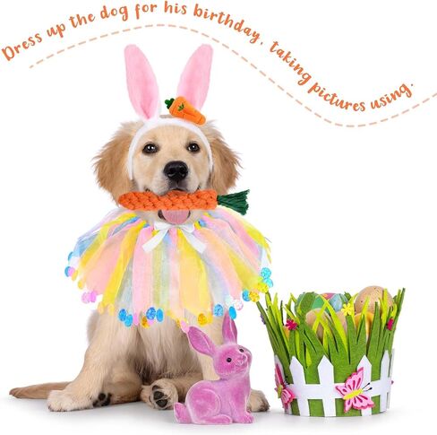 3 Pcs Dog Easter Bunny Costumes Dog Bunny Ears Headband Colorful Eggs Collar Carrot Rope Chew Toys for Easter Party Holiday Accessories in Saudi Arabia