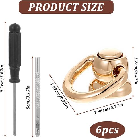 6 Sets D Ring Stud Screw Ball for Leather Purse 360° Rotatable D Rings for Purse Purses Hardware for Bag Making with Stud Screws&Installation Tools Leather Rivets for DIY Wallet in Saudi Arabia