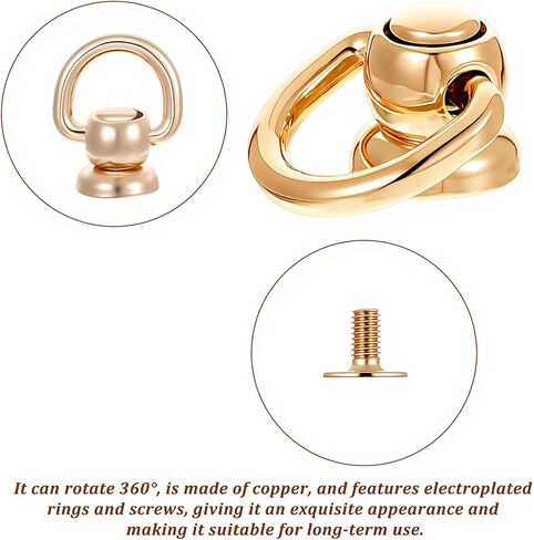 6 Sets D Ring Stud Screw Ball for Leather Purse 360° Rotatable D Rings for Purse Purses Hardware for Bag Making with Stud Screws&Installation Tools Leather Rivets for DIY Wallet in Saudi Arabia