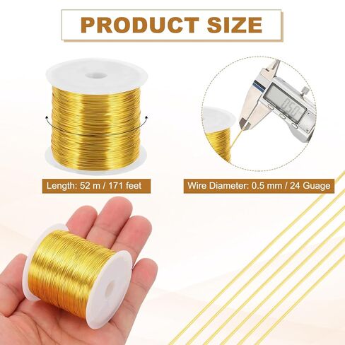 PATIKIL 24 Guage/ 0.5 mm 171 Feet Jewelry Craft Wire, Copper Beading Wire with Plier for Beading Jewelry Making Supplies Earrings Bracelets Accessories Sculptures Gardening, Gold in Saudi Arabia