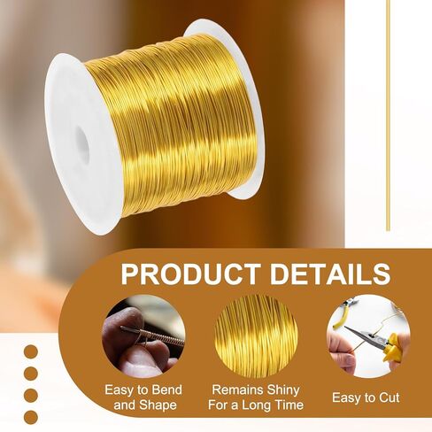 PATIKIL 24 Guage/ 0.5 mm 171 Feet Jewelry Craft Wire, Copper Beading Wire with Plier for Beading Jewelry Making Supplies Earrings Bracelets Accessories Sculptures Gardening, Gold in Saudi Arabia