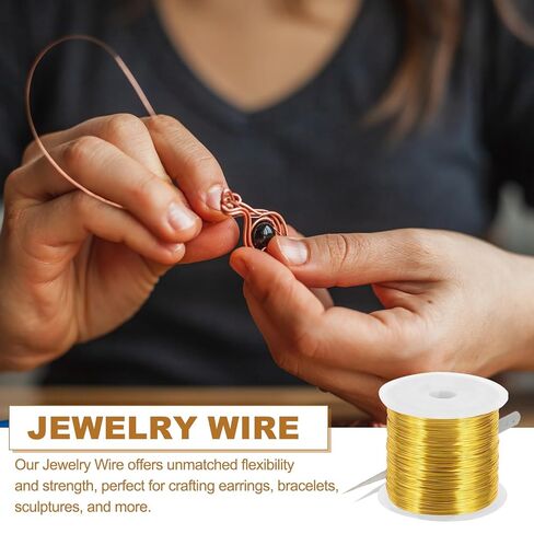 PATIKIL 24 Guage/ 0.5 mm 171 Feet Jewelry Craft Wire, Copper Beading Wire with Plier for Beading Jewelry Making Supplies Earrings Bracelets Accessories Sculptures Gardening, Gold in Saudi Arabia