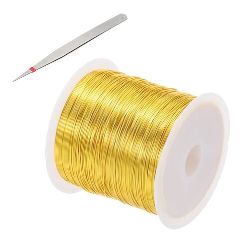 PATIKIL 24 Guage/ 0.5 mm 171 Feet Jewelry Craft Wire, Copper Beading Wire with Plier for Beading Jewelry Making Supplies Earrings Bracelets Accessories Sculptures Gardening, Gold in Saudi Arabia