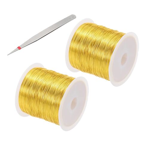 PATIKIL 24 Guage/ 0.5 mm 171 Feet Jewelry Craft Wire, Copper Beading Wire with Plier for Beading Jewelry Making Supplies Earrings Bracelets Accessories Sculptures Gardening, Gold in Saudi Arabia