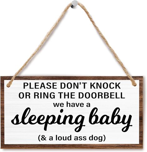 Baby Sleeping Sign For Front Door, Do Not Knock Or Ring Doorbell Wooden Sign, Baby Room Nursery Home Bedroom Rustic Hanging Sign, Set Of 1 Wooden Sign With Rope - B06 in Kuwait