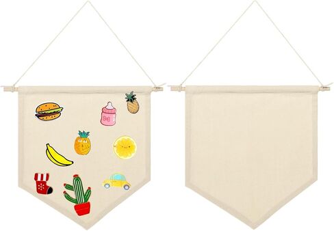 2PCS Canvas Banner, Wall Canvas Blanks for Embroidery, Pin Banner to Decorate with Wooden Dowel Fabric Diy Banners for Enamel Pins Lapels Buttons Badges Patches Collection, 26 x 30cm in Saudi Arabia