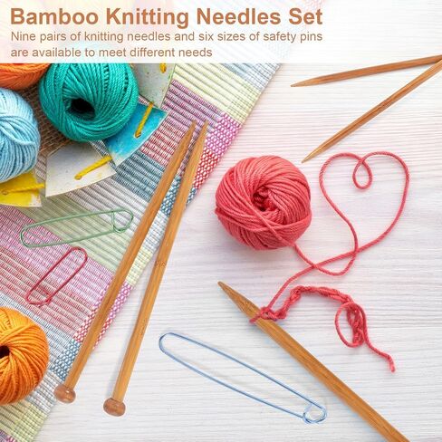 Bamboo Knitting Needles Set, 9 Pairs Single Point Straight Wood Needles for Beginners, Long Wooden Knitting Needles for Sweaters Socks Shawl Gloves Scarf(2.0-10.0mm) in Kuwait