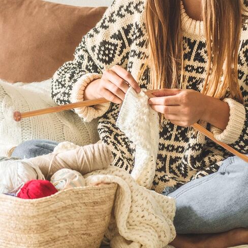 Bamboo Knitting Needles Set, 9 Pairs Single Point Straight Wood Needles for Beginners, Long Wooden Knitting Needles for Sweaters Socks Shawl Gloves Scarf(2.0-10.0mm) in Kuwait