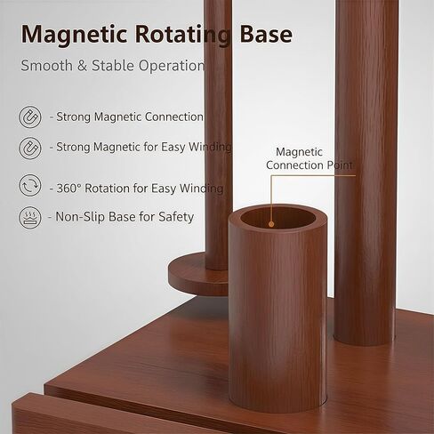 Wooden Yarn Holder with 2 Spindles and Magnetic Rotating Base, Dual Yarn Spool Organizer for Crochet and Knitting, Smooth-Spinning Yarn Dispenser for Tangle-Free Craft Projects (Brown) in Saudi Arabia