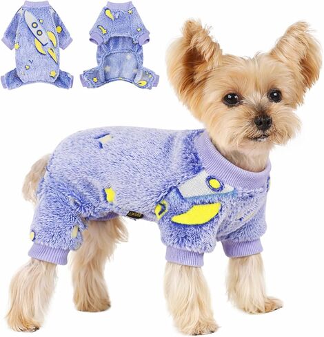 بيجامة DaFuEn للكلاب الصغيرة والجرو، بذلة متوهجة في الظلام وصبغة وحيد القرن ذات 4 أرجل، بدلة دافئة من الصوف المخملي الناعم لفنجان تشيهواهوا يوركي (رمادي، مقاس S) in Kuwait