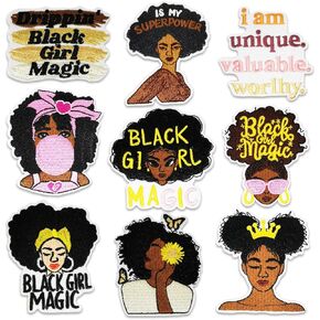 9PCS Black Girl Magic Embroidered Iron-On/Sew-On Patches Themed Appliques for Clothes, Bags, Jeans, Hats/BGM DIY Decor Patches in Saudi Arabia