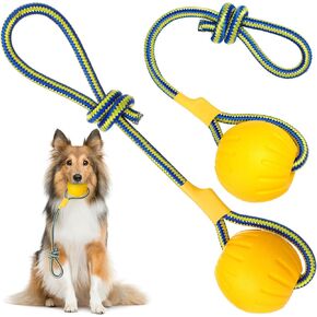 Hsei 2 Pcs Medium Dog Rope Ball EVA Rubber Ball Yellow Dog Toy Floats in Water for Interactive Pet Fetch Catch Throw Training Chewing Working Tugging in Saudi Arabia