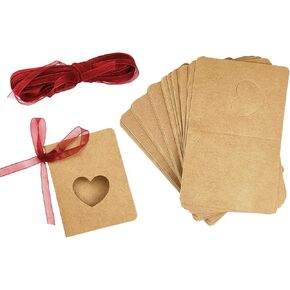 MAFELOE Kraft Paper Craft Half-fold Hollow Love Heart-Shaped Tags 50 Pieces with Red Ribbon 10 Meters, Gift Packaging Labels for Wedding Valentine's Day Birthday Decoration in Kuwait