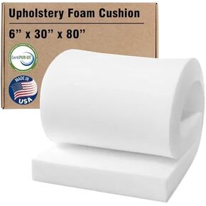 RaceCityFoam Upholstery Foam Cushion 6" H x 30" W x 80" L (Deluxe Firm) High Density Foam 1.8-52ILD. CertiPUR-US Certified Cushion - Upholstery Foams for Reupholstering - Made in USA in Kuwait