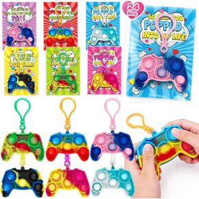 Duchong Valentines Cards for Kids Classroom, 24 Packs Game Shape Pop Fidget Keychains Bulk, Class Valentines Gifts for Kids, School Exchange Prizes & Party Favors for Boys Girls in Saudi Arabia