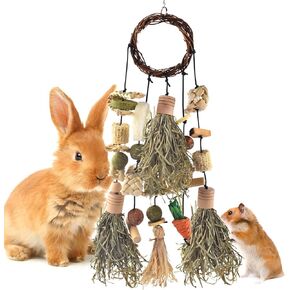 Bissap Rabbit Chew Toy, Bunny Cage Hanging Chew Toys and Treats Wooden with Snacks for Guinea Pigs Chinchillas Hamsters Rats and Other Small Pets Teeth Grinding in Saudi Arabia