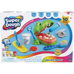 Super Dough Dino-Mite Dentist Playset for Kids – Fun Pretend Dentist Kit with Tools, Stretchy Dough & Dino Patient for Creative Learning and Motor Skills in Saudi Arabia