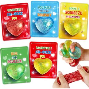 Valentines Day Gifts Cards for Kids, 24 Pack Heart Stress Balls with Greeting Cards, Stretchy Toy Balls Bulk Gift for Kids Classroom Exchange Prizes, Squeeze Fidget Toys for Party Favor in Kuwait