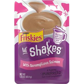 Purina Friskies Pureed Cat Food Topper, Lil’ Shakes With Scrumptious Salmon Lickable Cat Treats - (Pack of 16) 1.55 oz. Pouches in Saudi Arabia