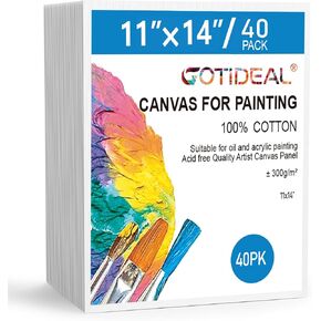 GOTIDEAL Bulk Canvases for Painting, 11x14 inch Value Pack of 40, Gesso Primed White Blank Canvas Boards - 100% Cotton Art Supplies Canvas Panel for Acrylic Paint, Pouring, Oil Paint, Gouache in Kuwait