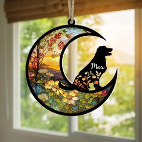 نازنتي الكلب التذكاري suncatcher، اسم شخصي سلالات الكلاب suncatcher، فقدان هدية تعاطف الحيوانات الأليفة، الماسك الضوء الزجاج الملون، زخرفة شنق لشجرة عيد الميلاد الحيوانات الأليفة، هدايا عيد الميلاد in Kuwait