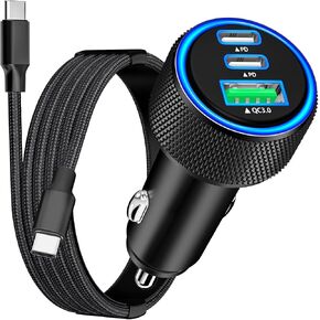 [Apple MFi Certified] iPhone 15 Car Charger Fast Charging, Rombica 72W Dual Type-C Power Cigarette Lighter Charger+USB-C Cable&Lightning Cable for iPhone 15 Plus/15 Pro/15 Pro Max/14/13/12/11/XS/iPad in Kuwait