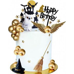 مجموعة 26 قطعة لتزيين الكيك لحفلات عيد الميلاد، قطعة علوية للكيك من الأكريليك لعيد الميلاد السعيد مع قبعة سحرية، مكنسة، قلعة، أجنحة، نجوم، كرات in Kuwait