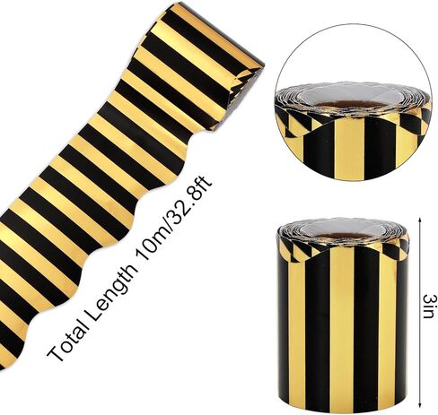 Whaline 32.8ft Stripe Bulletin Board Border Back to School Black with Gold Foil Stripe Die-Cut Rolled Border Trim for Classroom Home Chalkboard Decoration in Saudi Arabia