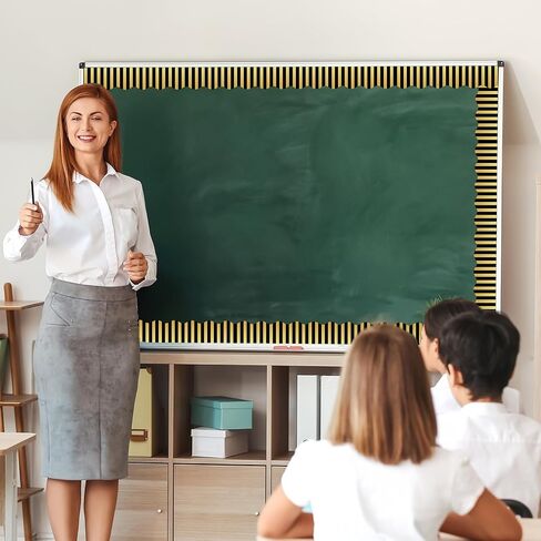 Whaline 32.8ft Stripe Bulletin Board Border Back to School Black with Gold Foil Stripe Die-Cut Rolled Border Trim for Classroom Home Chalkboard Decoration in Saudi Arabia