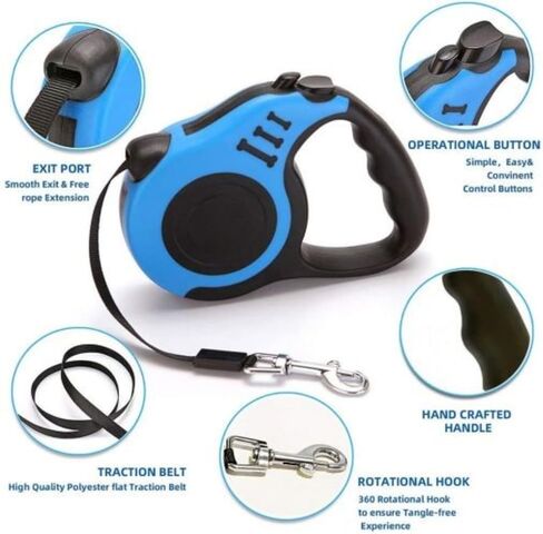 SALAN Retractable Dog Leash, 16.5 feet Pet Lead with Anti-Slip Handle, Durable Training Leash for Small Medium Dogs Cats, Red and Blue (White) in Saudi Arabia