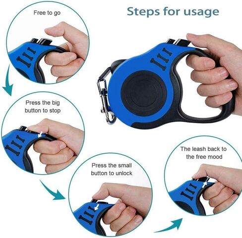 SALAN Retractable Dog Leash, 16.5 feet Pet Lead with Anti-Slip Handle, Durable Training Leash for Small Medium Dogs Cats, Red and Blue (White) in Saudi Arabia