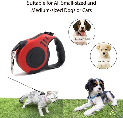 SALAN Retractable Dog Leash, 16.5 feet Pet Lead with Anti-Slip Handle, Durable Training Leash for Small Medium Dogs Cats, Red and Blue (White) in Saudi Arabia