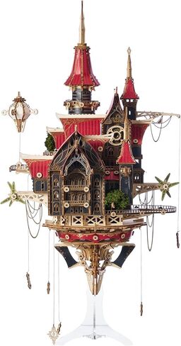 لغز خشبي ثلاثي الأبعاد من Fantasy Steam Castle، مجموعة نماذج معمارية Steampunk DIY مع نمط باروكي وإضاءة LED، فن العرض للبالغين والمراهقين in Saudi Arabia