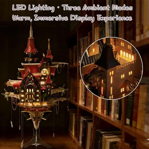 لغز خشبي ثلاثي الأبعاد من Fantasy Steam Castle، مجموعة نماذج معمارية Steampunk DIY مع نمط باروكي وإضاءة LED، فن العرض للبالغين والمراهقين in Saudi Arabia