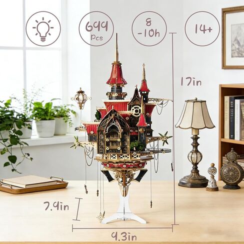 لغز خشبي ثلاثي الأبعاد من Fantasy Steam Castle، مجموعة نماذج معمارية Steampunk DIY مع نمط باروكي وإضاءة LED، فن العرض للبالغين والمراهقين in Saudi Arabia