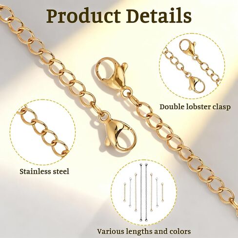 16 PCS Extension for Necklace 4 Size Bracelet Extender Jewelry Extenders Necklace Chain, Layer Necklaces Clasp Extender Extension Chain for Jewelry Making Necklaces Bracelet Anklet for Women in Saudi Arabia