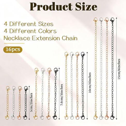 16 PCS Extension for Necklace 4 Size Bracelet Extender Jewelry Extenders Necklace Chain, Layer Necklaces Clasp Extender Extension Chain for Jewelry Making Necklaces Bracelet Anklet for Women in Saudi Arabia