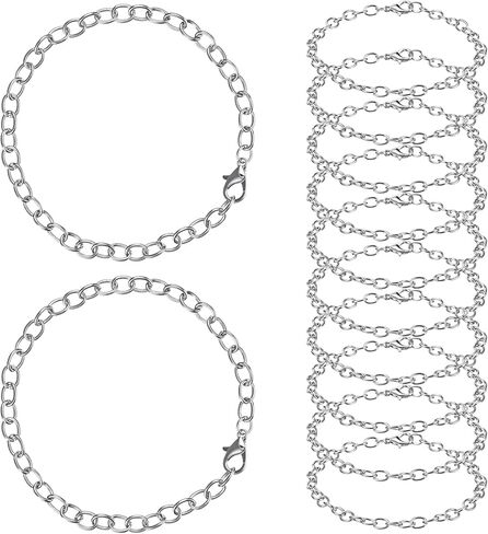 12 Pack DIY Charm Bracelet Chain Silver Chain Bracelets with Lobster Clasps Jewelry Making Bracelets Chains Metal Bracelet Link Chains Crafts Supplies for Women Men in Saudi Arabia