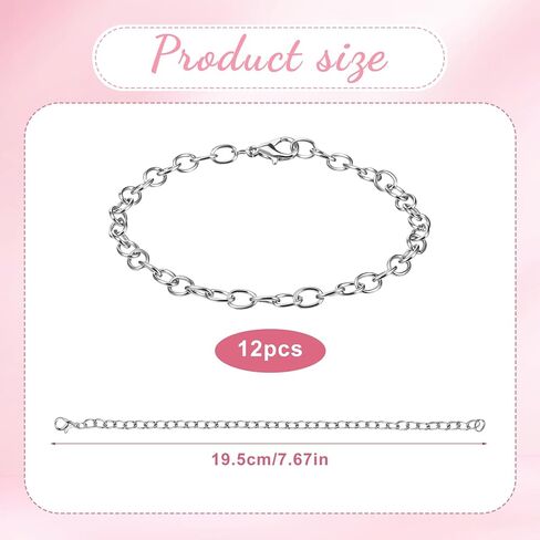 12 Pack DIY Charm Bracelet Chain Silver Chain Bracelets with Lobster Clasps Jewelry Making Bracelets Chains Metal Bracelet Link Chains Crafts Supplies for Women Men in Saudi Arabia