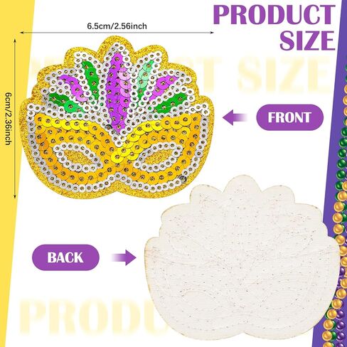 12 Pcs Mardi Gras Sequins Iron on Patches Mardi Gras Mask Patch Purple Gold Green Masquerade Mask Glitter Appliques Iron on Transfers for Carnival DIY Craft Clothing Dress Hats Backpack Decor in Saudi Arabia