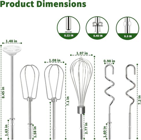 3MIRRORS Hand Mixer Beaters Attachments for KitchenAid hand blender Stainless Steel Whisk, Dough Hook, Blending Rod, Replacement for KHM3 KHM5 KHM7 KHM9 KHM512 KHM926 Series (6-Pcs) in Saudi Arabia