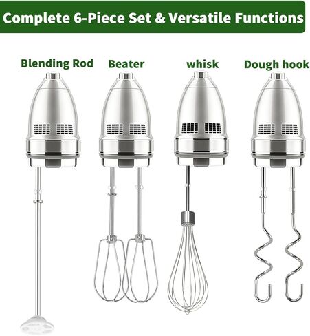3MIRRORS Hand Mixer Beaters Attachments for KitchenAid hand blender Stainless Steel Whisk, Dough Hook, Blending Rod, Replacement for KHM3 KHM5 KHM7 KHM9 KHM512 KHM926 Series (6-Pcs) in Saudi Arabia