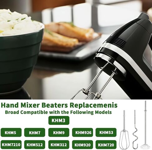 3MIRRORS Hand Mixer Beaters Attachments for KitchenAid hand blender Stainless Steel Whisk, Dough Hook, Blending Rod, Replacement for KHM3 KHM5 KHM7 KHM9 KHM512 KHM926 Series (6-Pcs) in Saudi Arabia