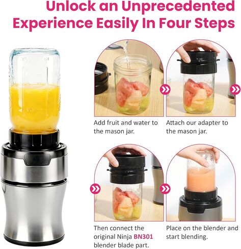 Adapter for Ninja BN301 Blender and Ball Wide-Mouth Mason Jar - Blend Directly in Glass Jar Replace Plastic Cup, Accessory for Ninja Nutri Blender Plus 900-Watt, Dishwasher Safe (Only Adapter) in Kuwait
